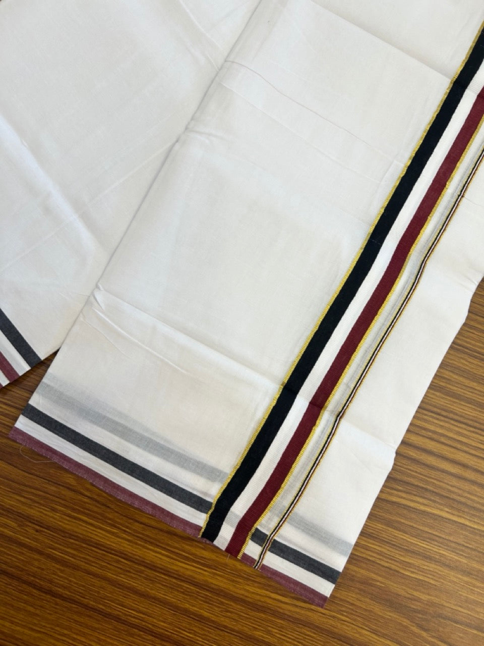 ADMK VESHTI - 20% DISCOUNT! KaithariKada 100% Cotton Pure white Double - (Unbleached) Mundu/Dhoti - 100X100 - 1.5 inch Gold Kasavu & Black White Maroon kara - 7 KK5297 ASH