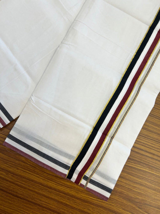 ADMK VESHTI - 20% DISCOUNT! KaithariKada 100% Cotton off white Double - (Unbleached) Mundu/Dhoti - 100X100 - 1.5 inch Gold Kasavu & Black White Maroon kara - 7 KK5297 ASH