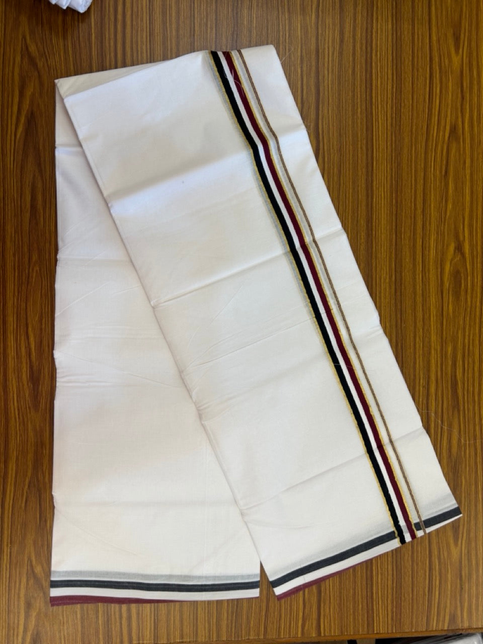 ADMK VESHTI - 20% DISCOUNT! KaithariKada 100% Cotton Pure white Double - (Unbleached) Mundu/Dhoti - 100X100 - 1 inch Gold Kasavu & Black White Maroon kara - 5 KK5297 ASH