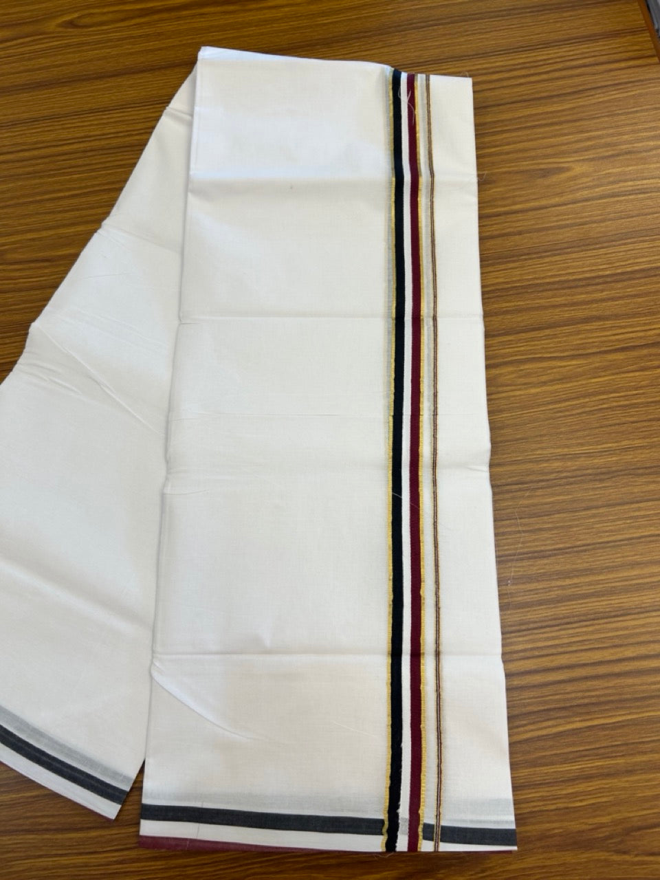 ADMK VESHTI - 20% DISCOUNT! KaithariKada 100% Cotton Pure white Double - (Unbleached) Mundu/Dhoti - 100X100 - 1 inch Gold Kasavu & Black White Maroon kara - 5 KK5297 ASH