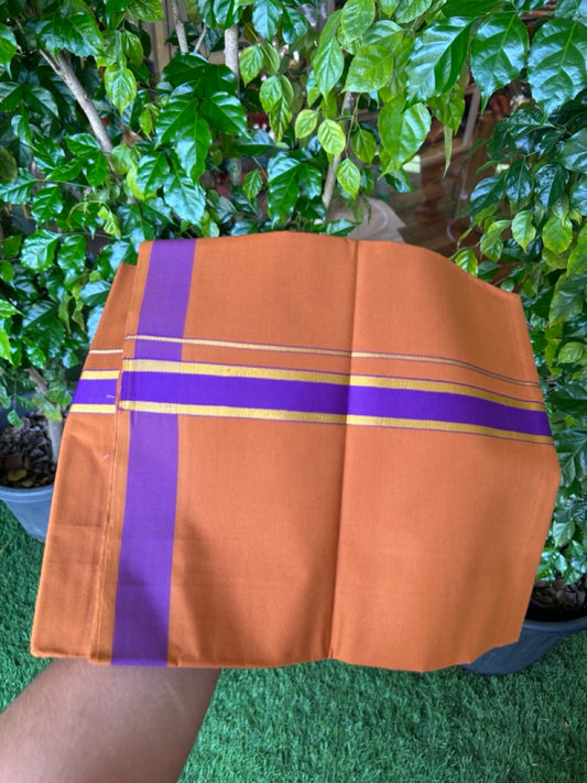 19% Discount!!! Kaitharikada Pure Cotton - Single Kaily / Lungi - 1 inch Gold Kasav & Dark Violet Kara with Kavi colour body  (2 meter / 4 muzham) - 4KK8024 GAN