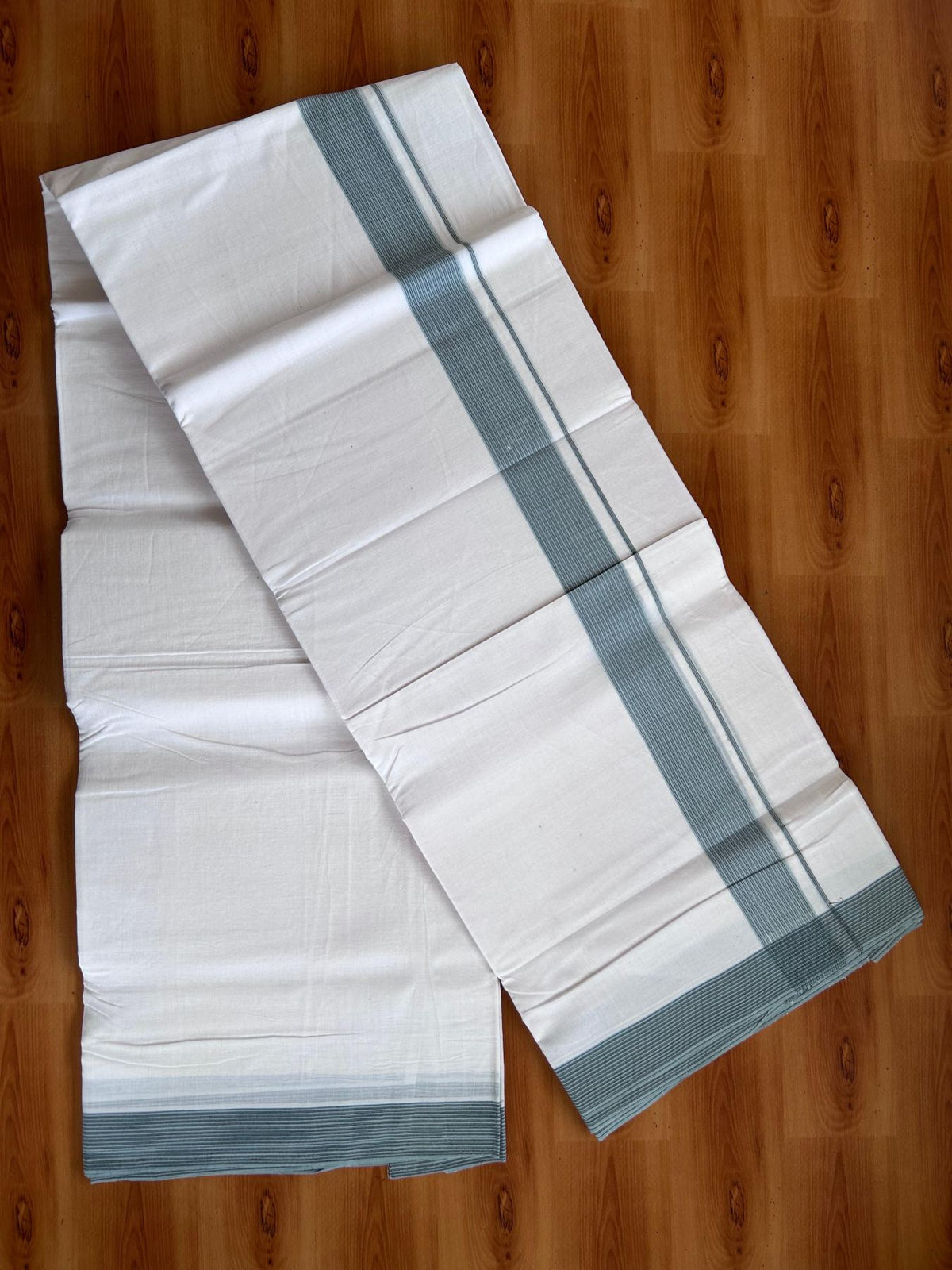 Double Ultra White 25% Discount ! KaithariKada Handloom Unakkupaav - Kerala Handloom - 100% Pure Cotton - 100x80 - 1.5 Inch Black & Ash Blue Stripes Kara 4.00 mtr (8.5 Muzham) - 12 KK5509 RAM