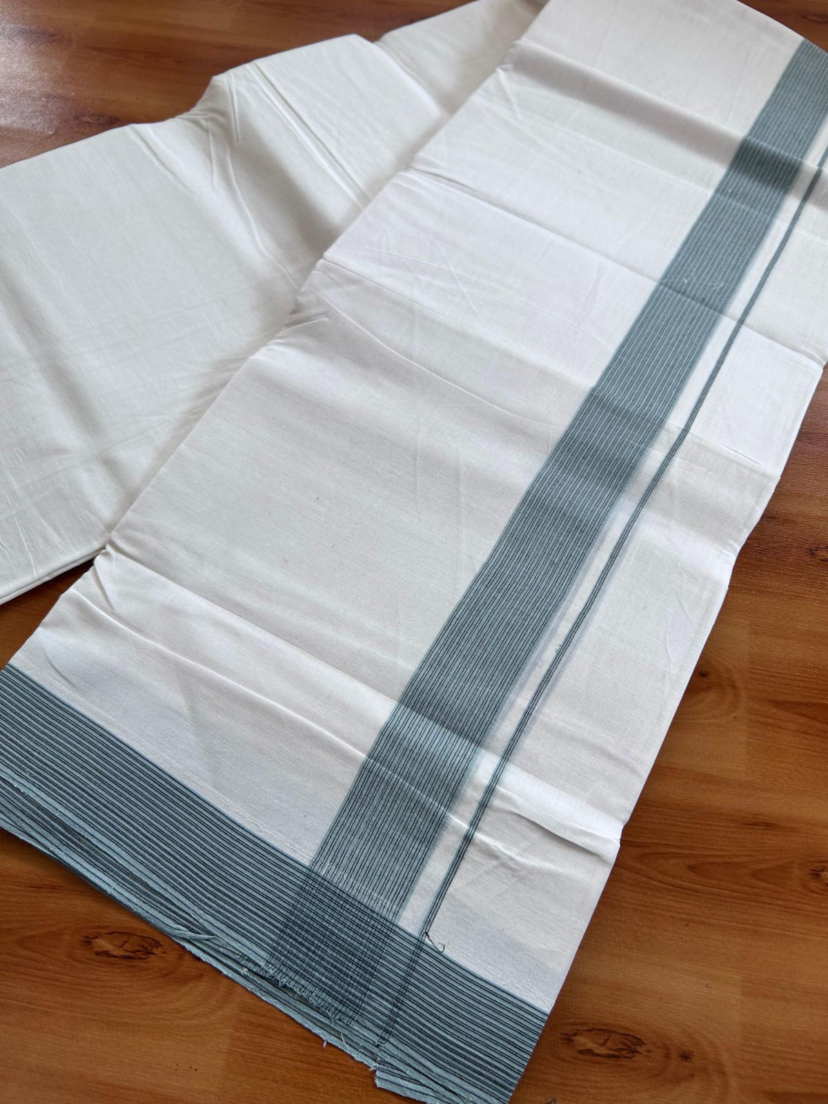 Double Ultra White 25% Discount ! KaithariKada Handloom Unakkupaav - Kerala Handloom - 100% Pure Cotton - 100x80 - 1.5 Inch Black & Ash Blue Stripes Kara 4.00 mtr (8.5 Muzham) - 12 KK5509 RAM