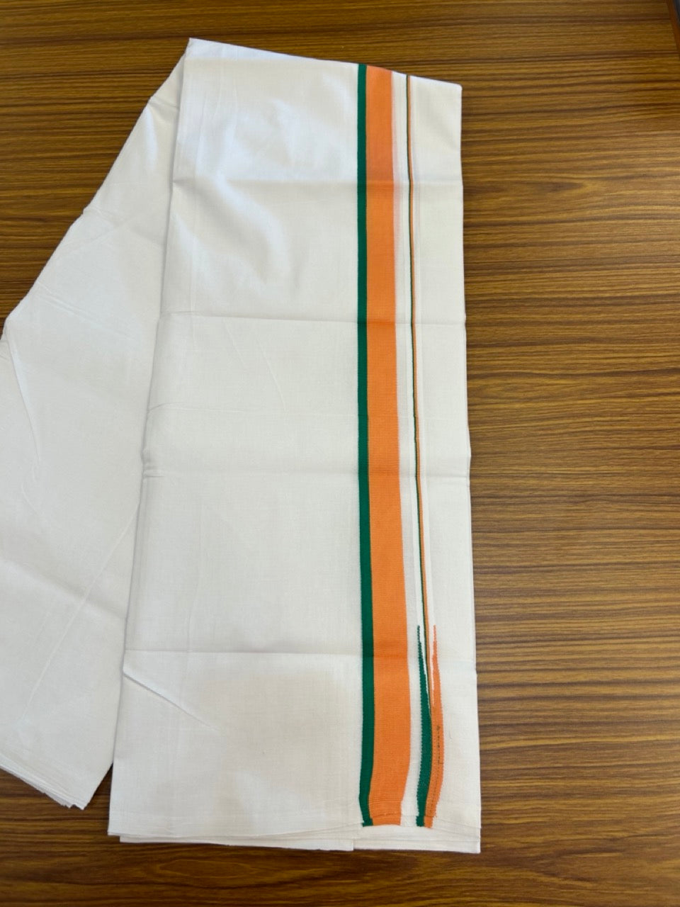 Bjp Veshti - 20% Discount! KaithariKada 100% Cotton Pure white Double Mundu/Dhoti - 100X80 - 1.25 inch Puliyilakkara Orange & Green Chutty Kara - 4mtr (8.5 muzham)- 46 KK5297 ASH