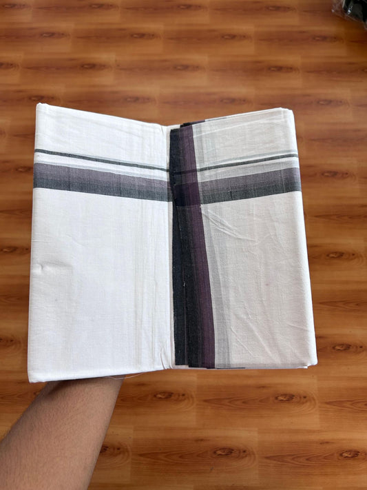 Double Ultra White 25% Discount ! KaithariKada Handloom Unakkupaav - Kerala Handloom - 100% Pure Cotton - 100x80 - 1 Inch Black & Purplish Brown Stripes Kara 4.00 mtr (8.5 Muzham) - 11 KK5509 RAM