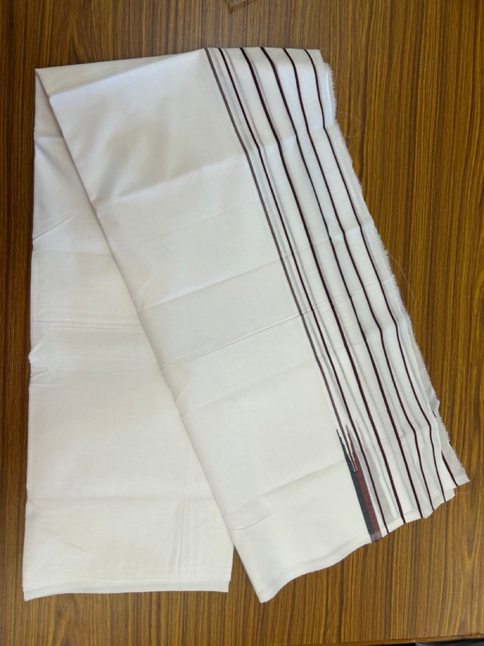 DMK Veshti -20% DISCOUNT! KaithariKada 100% Cotton Pure white Double - (Unbleached) Mundu/Dhoti - 100X100 - 5.75 inch Puliyilakkara Black & Maroon Stiped Chutty kara - 19 KK5297 ASH
