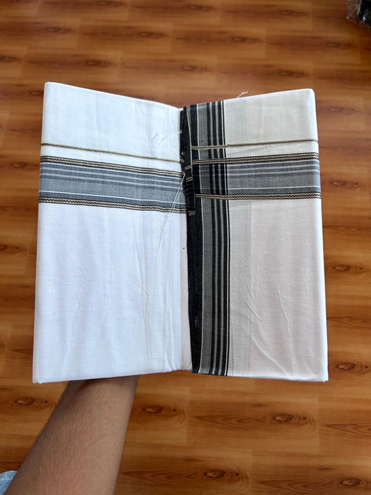 Double Ultra White 25% Discount ! KaithariKada Handloom Unakkupaav - Kerala Handloom - 100% Pure Cotton - 100x80 - 1.5 Inch Silver Kasav & Black Kara 4.00 mtr (8.5 Muzham) - 1 KK5509 RAM