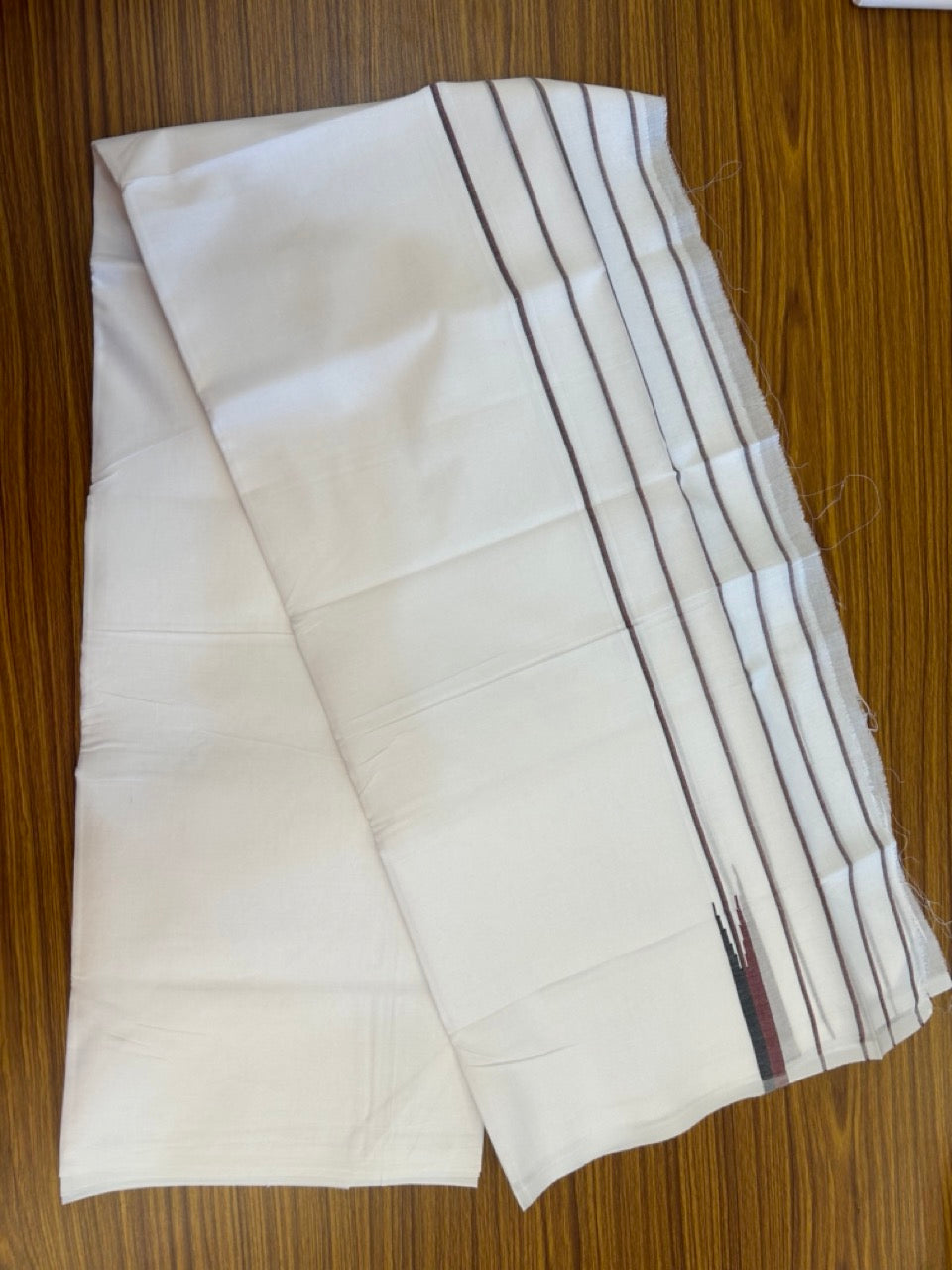 DMK Veshti -20% DISCOUNT! KaithariKada 100% Cotton Pure white Double - (Unbleached) Mundu/Dhoti - 100X100 - 5.75 inch Puliyilakkara Black & Maroon Stiped Chutty kara - 20 KK5297 ASH