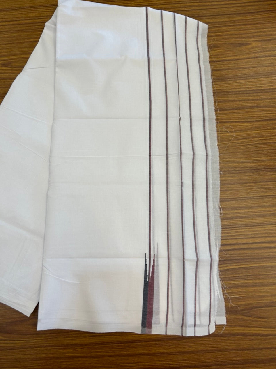 DMK Veshti -20% DISCOUNT! KaithariKada 100% Cotton Pure white Double - (Unbleached) Mundu/Dhoti - 100X100 - 5.75 inch Puliyilakkara Black & Maroon Stiped Chutty kara - 20 KK5297 ASH