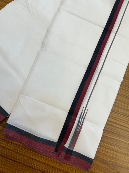Dmk Veshti - 20% Discount! KaithariKada 100% Cotton Pure white Double Mundu/Dhoti - 100X100 - 0.75 inch Puliyilakkara Black & Maroon Chutty kara - 41 KK5297 ASH
