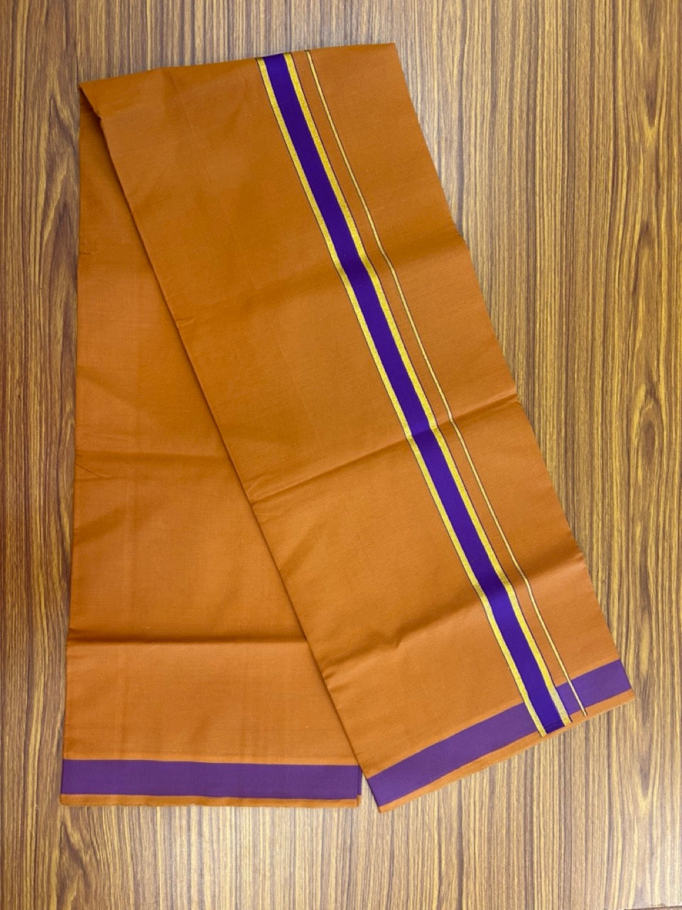 19% Discount!!! Kaitharikada Pure Cotton - Single Kaily / Lungi - 1 inch Gold Kasav & Dark Violet Kara with Kavi colour body  (2 meter / 4 muzham) - 4KK8024 GAN