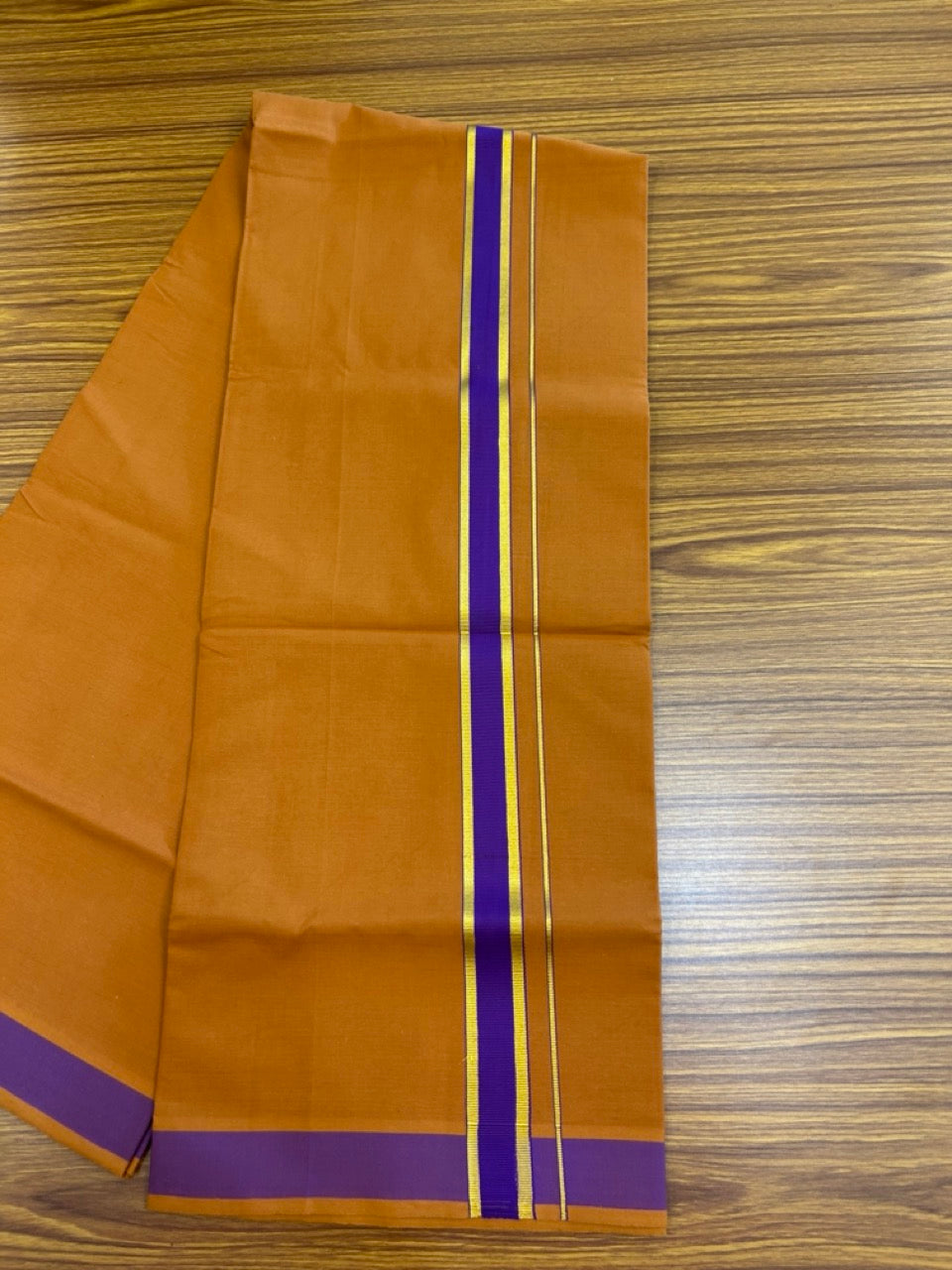 19% Discount!!! Kaitharikada Pure Cotton - Single Kaily / Lungi - 1 inch Gold Kasav & Dark Violet Kara with Kavi colour body  (2 meter / 4 muzham) - 4KK8024 GAN