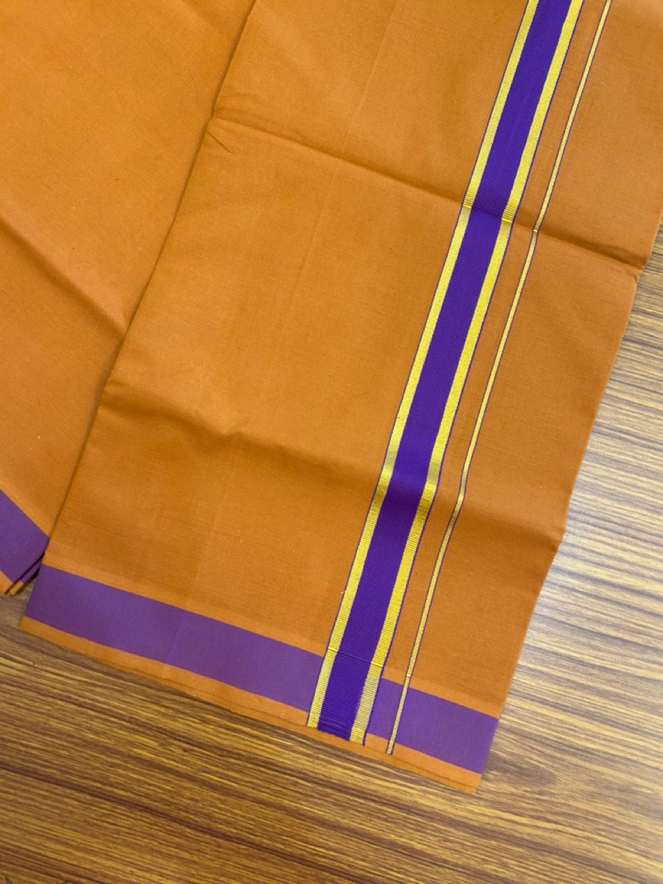 19% Discount!!! Kaitharikada Pure Cotton - Single Kaily / Lungi - 1 inch Gold Kasav & Dark Violet Kara with Kavi colour body  (2 meter / 4 muzham) - 4KK8024 GAN