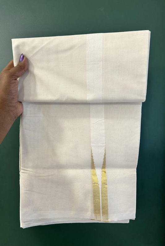 Double Off white Mundu/Dhoti - 20% Discount! KaithariKada 100% Cotton - 100x100 - 1 inch Puliyilakkara Gold Kasav Chutty Kara 4 mtr (8.5 muzham) - 1 KK5445 ASH