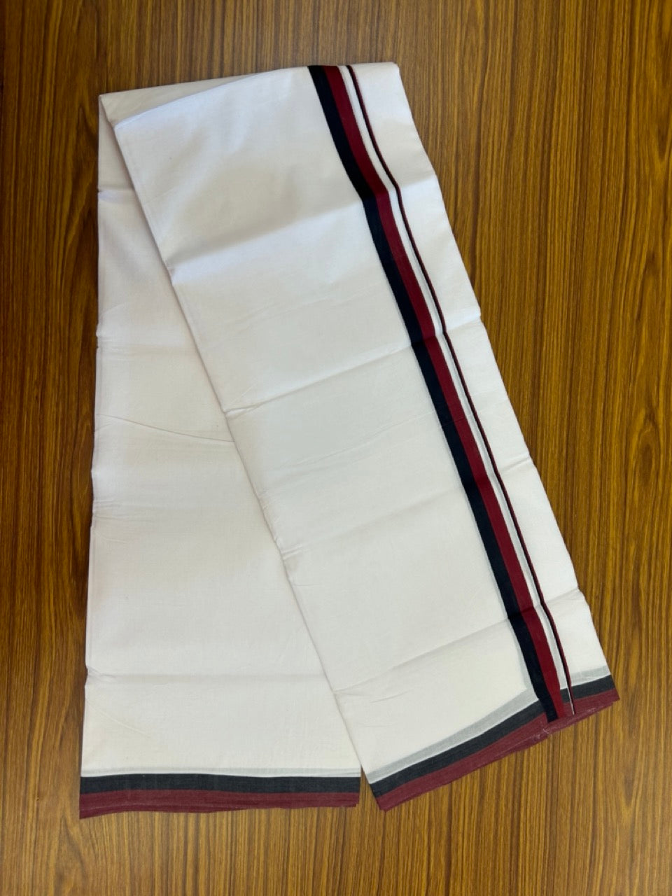 Dmk Veshti - 20% Discount! KaithariKada 100% Cotton Pure white Double Mundu/Dhoti - 100X100 - 1 inch Black & Maroon kara - 36 KK5297 ASH