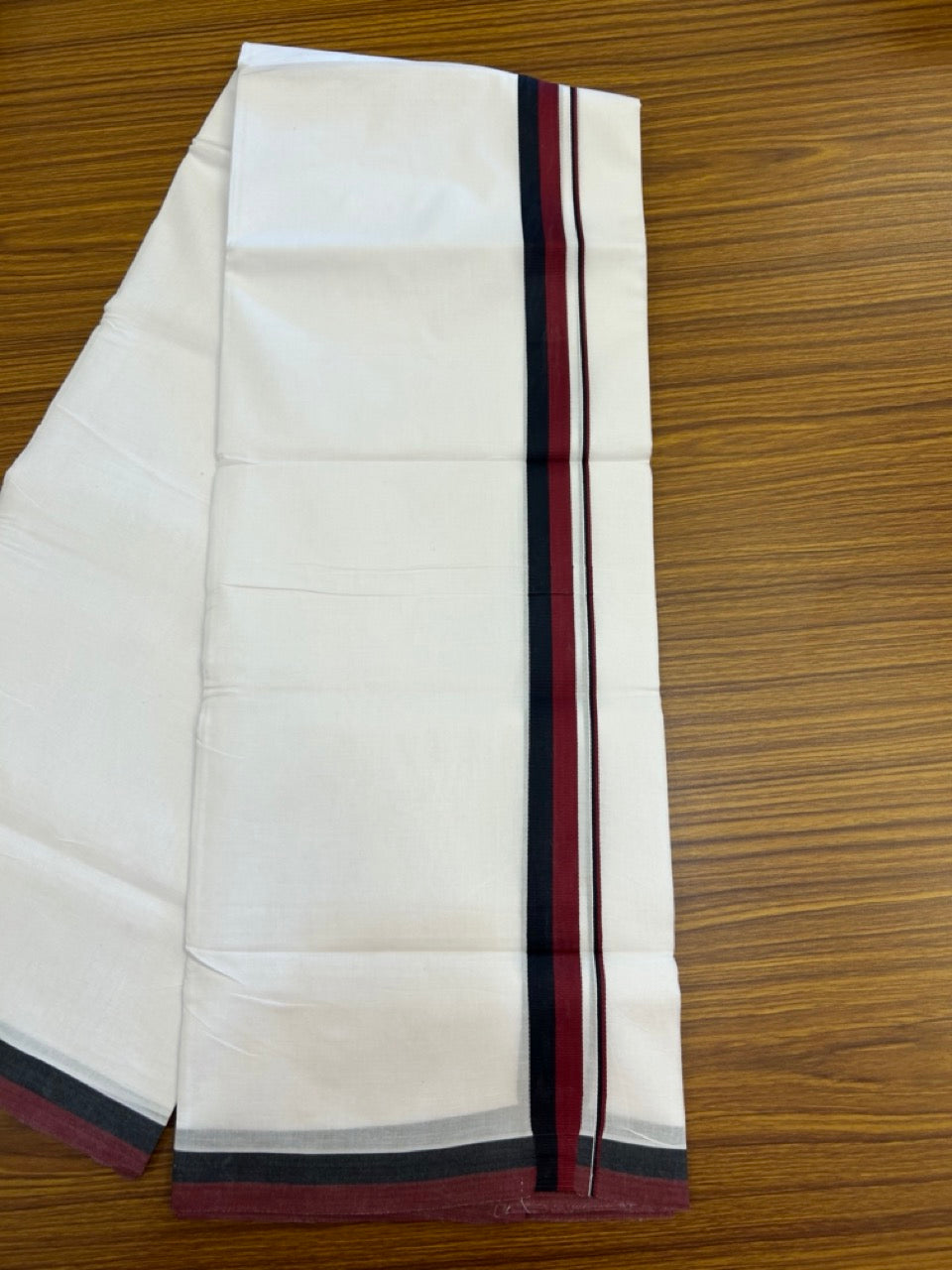 Dmk Veshti - 20% Discount! KaithariKada 100% Cotton Pure white Double Mundu/Dhoti - 100X100 - 1 inch Black & Maroon kara - 36 KK5297 ASH