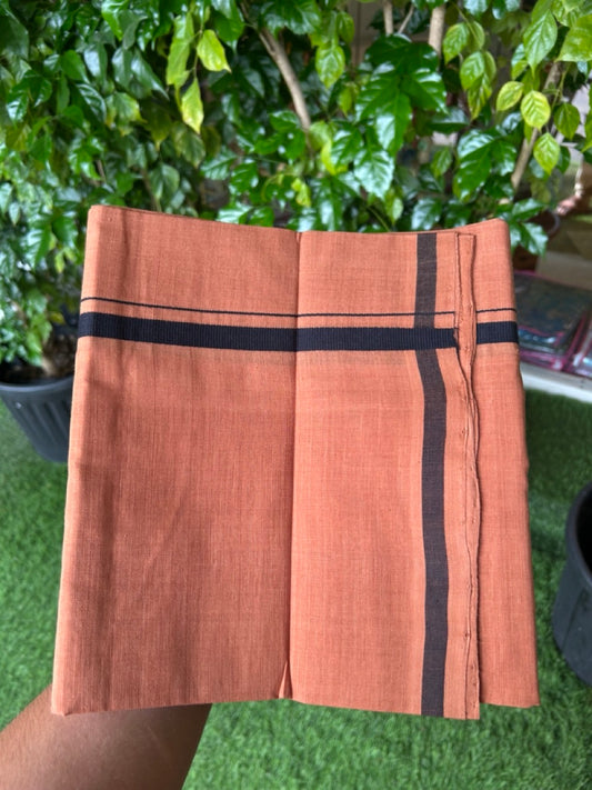 10% Discount !! KaithariKada 100% Pure Cotton - HANDLOOM Single Mundu/Dhoti  KAVI Brown COLOUR BODY & BLACK 0.5 inch Kara- 2.25mtr (4.82 muzham) - 14KK8020ELA