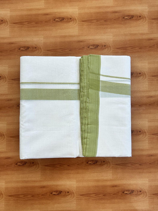 Double Off White (Unbleached) Mundu/Dhoti - 25% Discount!! KaithariKada Handloom Unakkupaav - Kerala Handloom - 100% Pure Cotton - 100x80 - 1 inch Olive Yellow Shaded Kara 3.80 meter (8 muzham) - 43 KK5436 REA