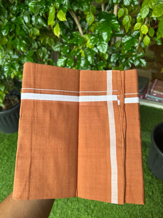 5% Discount !! KaithariKada 100% Pure Cotton - HANDLOOM Single Mundu/Dhoti  KAVI Brown COLOUR BODY & White 0.5 inch Kara- 2.25mtr (4.82 muzham) 15KK8020ELA