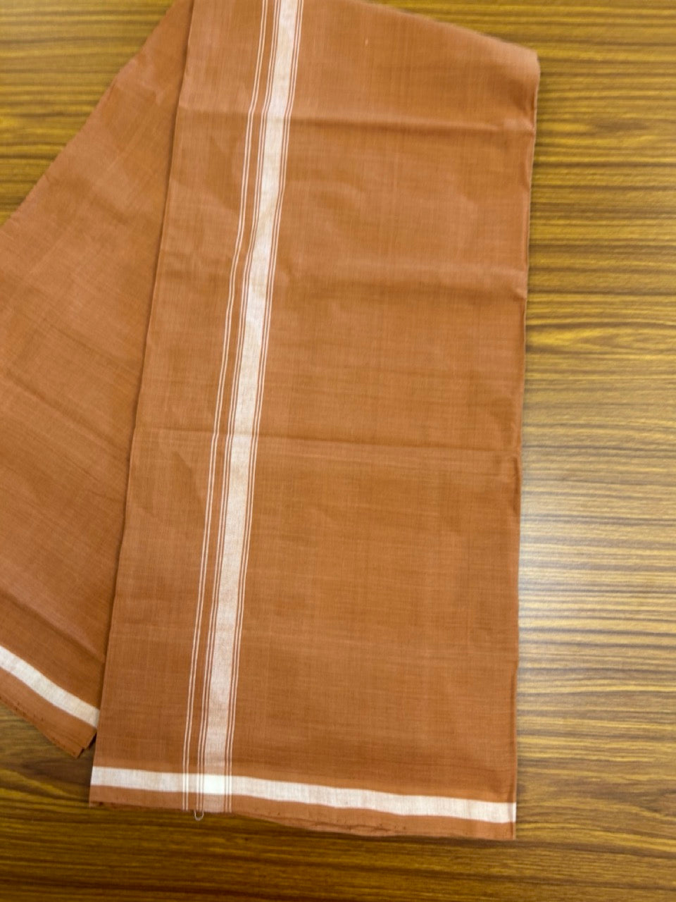 10% Discount !! KaithariKada 100% Pure Cotton - HANDLOOM Single Mundu/Dhoti  KAVI Brown COLOUR BODY & 0.75 inch White Striped Kara- 2.25mtr (4.82 muzham) 16KK8020ELA