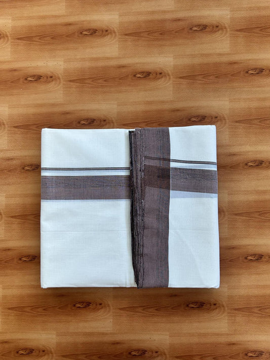 Double Off White (Unbleached) Mundu/Dhoti - 25% Discount!! KaithariKada Handloom Unakkupaav - Kerala Handloom - 100% Pure Cotton - 100x80 - 1.25 inch Ash Black & Pastel Orange Striped Shaded Kara 3.80 meter (8 muzham) - 45 KK5436 REA