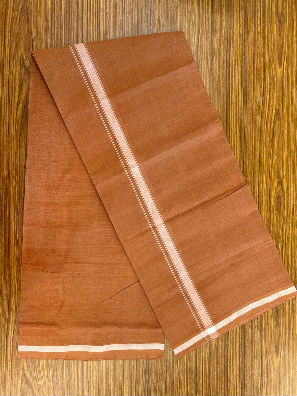 10% Discount !! KaithariKada 100% Pure Cotton - HANDLOOM Single Mundu/Dhoti  KAVI Brown COLOUR BODY & 0.75 inch White Striped Kara - 2.5mtr (5.36 muzham)- 18KK8020ELA