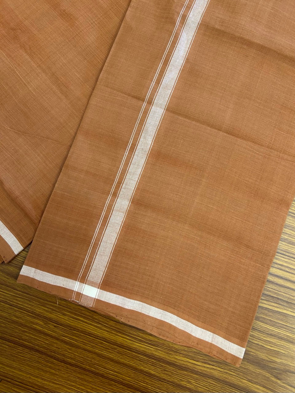 10% Discount !! KaithariKada 100% Pure Cotton - HANDLOOM Single Mundu/Dhoti  KAVI Brown COLOUR BODY & 0.75 inch White Striped Kara - 2.5mtr (5.36 muzham)- 18KK8020ELA