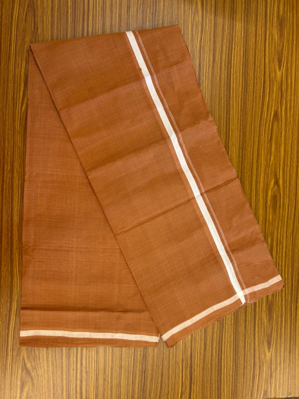 10% Discount !! KaithariKada 100% Pure Cotton - HANDLOOM Single Mundu/Dhoti  KAVI Brown COLOUR BODY & 0.5 inch White Kara - 2.5mtr (5.36 muzham)- 19KK8020ELA