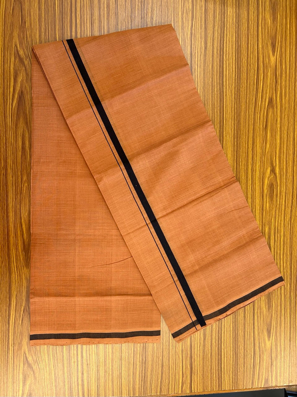 10% Discount !! KaithariKada 100% Pure Cotton - HANDLOOM Single Mundu/Dhoti  KAVI Brown COLOUR BODY & BLACK 0.5 inch Kara- 2.25mtr (4.82 muzham) - 14KK8020ELA