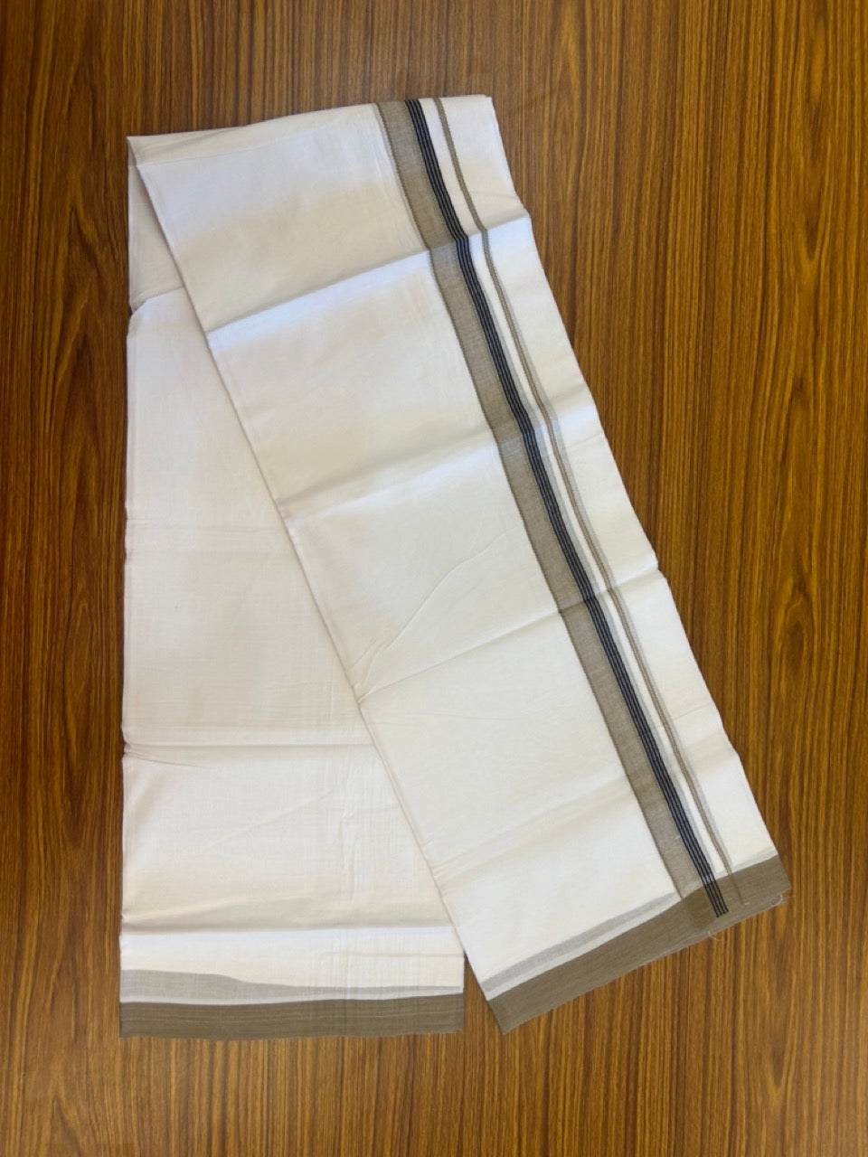 14% Discount ! Kaitharikada Balaramapuram 100% Cotton Pure White Double Mundu/Dothi - 72x72 - 1.25 inch Fertile Green & Black Striped Kara 3.65 mtr (8 muzham) - 4 KK5298 SKM