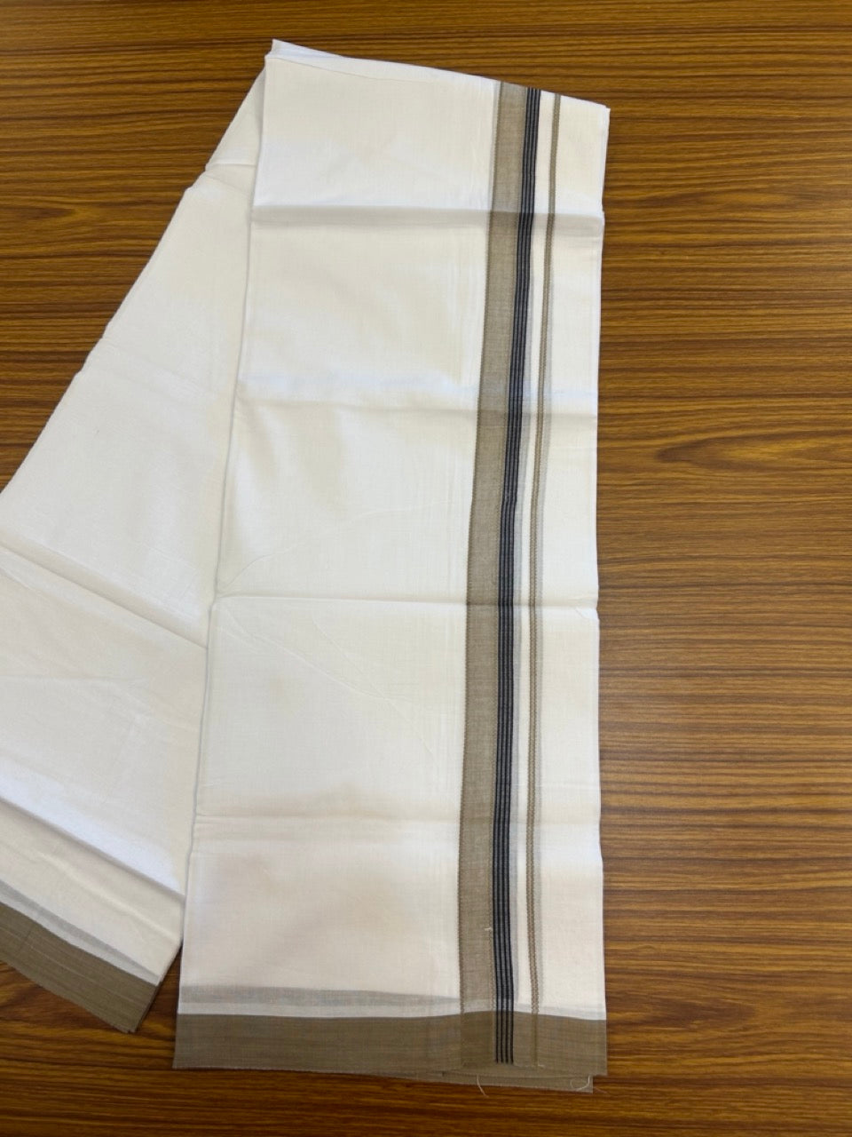 14% Discount ! Kaitharikada Balaramapuram 100% Cotton Pure White Double Mundu/Dothi - 72x72 - 1.25 inch Fertile Green & Black Striped Kara 3.65 mtr (8 muzham) - 4 KK5298 SKM