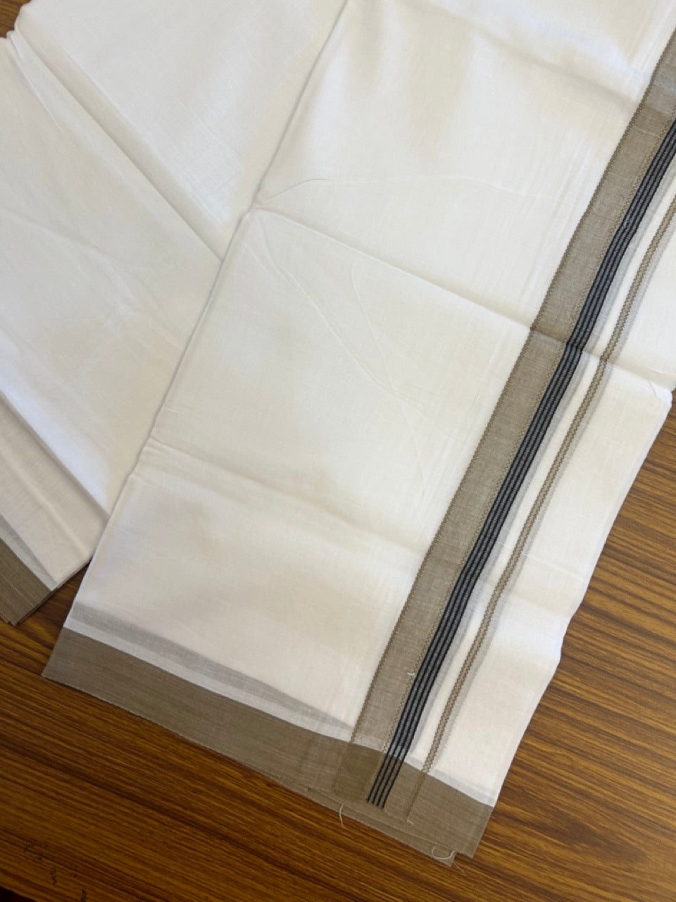 14% Discount ! Kaitharikada Balaramapuram 100% Cotton Pure White Double Mundu/Dothi - 72x72 - 1.25 inch Fertile Green & Black Striped Kara 3.65 mtr (8 muzham) - 4 KK5298 SKM