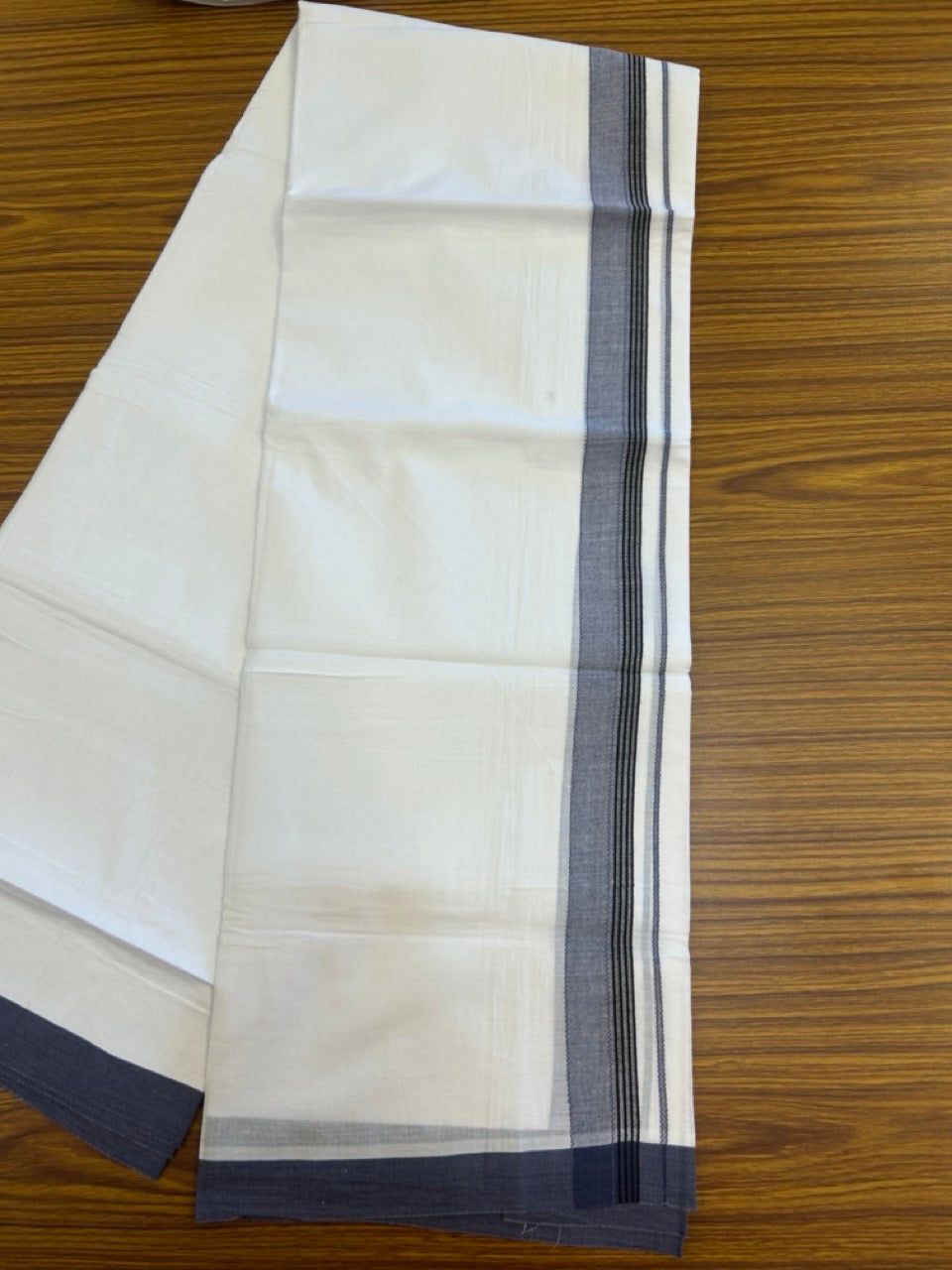14% Discount ! Kaitharikada Balaramapuram 100% Cotton Pure White Double Mundu/Dothi - 72x72 - 1.25 inch Purple Ash & Black Striped Kara 3.65 mtr (8 muzham) - 1 KK5298 SKM