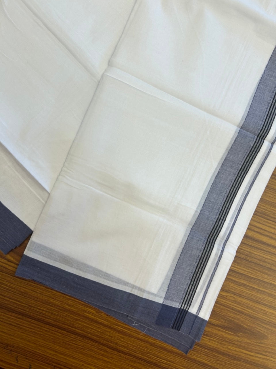 14% Discount ! Kaitharikada Balaramapuram 100% Cotton Pure White Double Mundu/Dothi - 72x72 - 1.25 inch Purple Ash & Black Striped Kara 3.65 mtr (8 muzham) - 1 KK5298 SKM