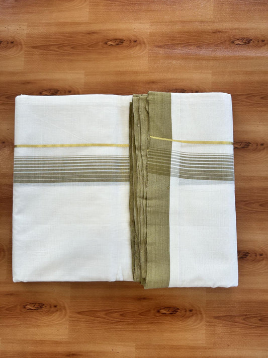 Double Off White (Unbleached) Mundu/Dhoti- 25% Discount! KaithariKada Handloom Unakkupaav - 100% Pure Cotton - 100x80 - 1.25 inch Dark Yellow Shaded Gold Kasav Pure Jerry Striped Kara 3.80 meter (8 muzham) - 57 KK5436 REA
