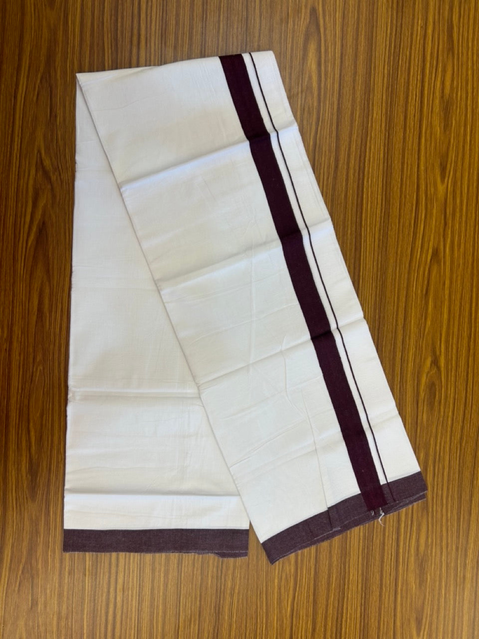 Single Pure white - Kaitharikada 100% Cotton 40s Thread Mundu / Dothi - 1.25 inch Wine Purple Shaded Kara (2 meters / 4 mulam) - 24 KK5298 SKM