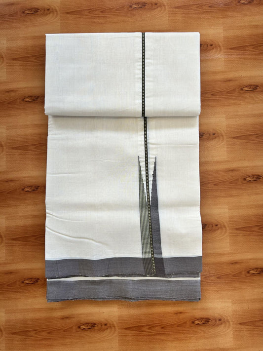 Double Off White (Unbleached) Mundu/Dhoti - 25% Discount!! KaithariKada Handloom Unakkupaav - Kerala Handloom - 100% Pure Cotton - 100x80 - 1 inch Light Green & Brown Striped Chutty Kara 3.80 meter (8 muzham) - 38 KK5436 REA