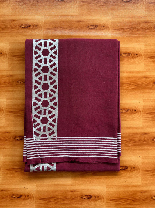 Kaitharikada - Single Kaily / Lungi - Mixed Cotton - 40s twisted - 3 inch Silver Printed Design kara with Maroon colour body (2 meter / 4 muzham) - 11 KK8069 GAN