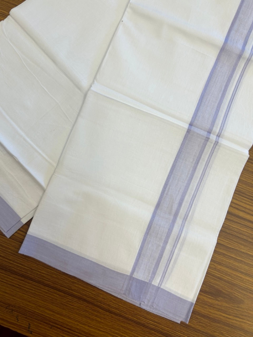 Single Pure white - Kaitharikada 100% Cotton 40s Thread Mundu / Dothi - 1.25 inch Light Lavender Shaded Kara (2 meters / 4 mulam) - 19 KK5298 SKM