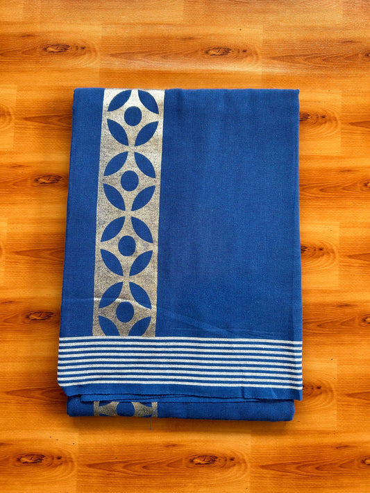 Kaitharikada - Single Kaily / Lungi - Mixed Cotton - 40s twisted - 3 inch Silver Printed Design kara with Dark Green colour body (2 meter / 4 muzham) - 16 KK8069 GAN