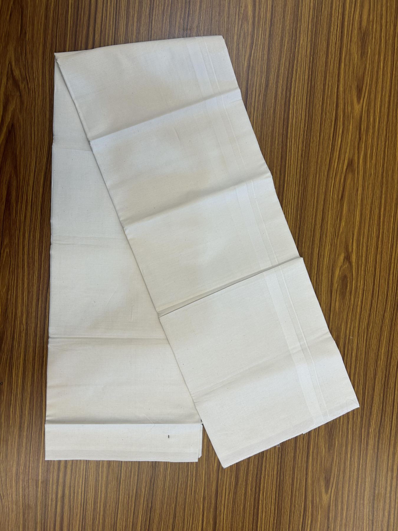KaithariKada Balaramapuram 100% Cotton Single Off White (Unbleached) Mundu/Dhoti- (2x40s)- 0.75 inch White Kara (2 meter / 4 muzham)- 1 KK5358 SKM
