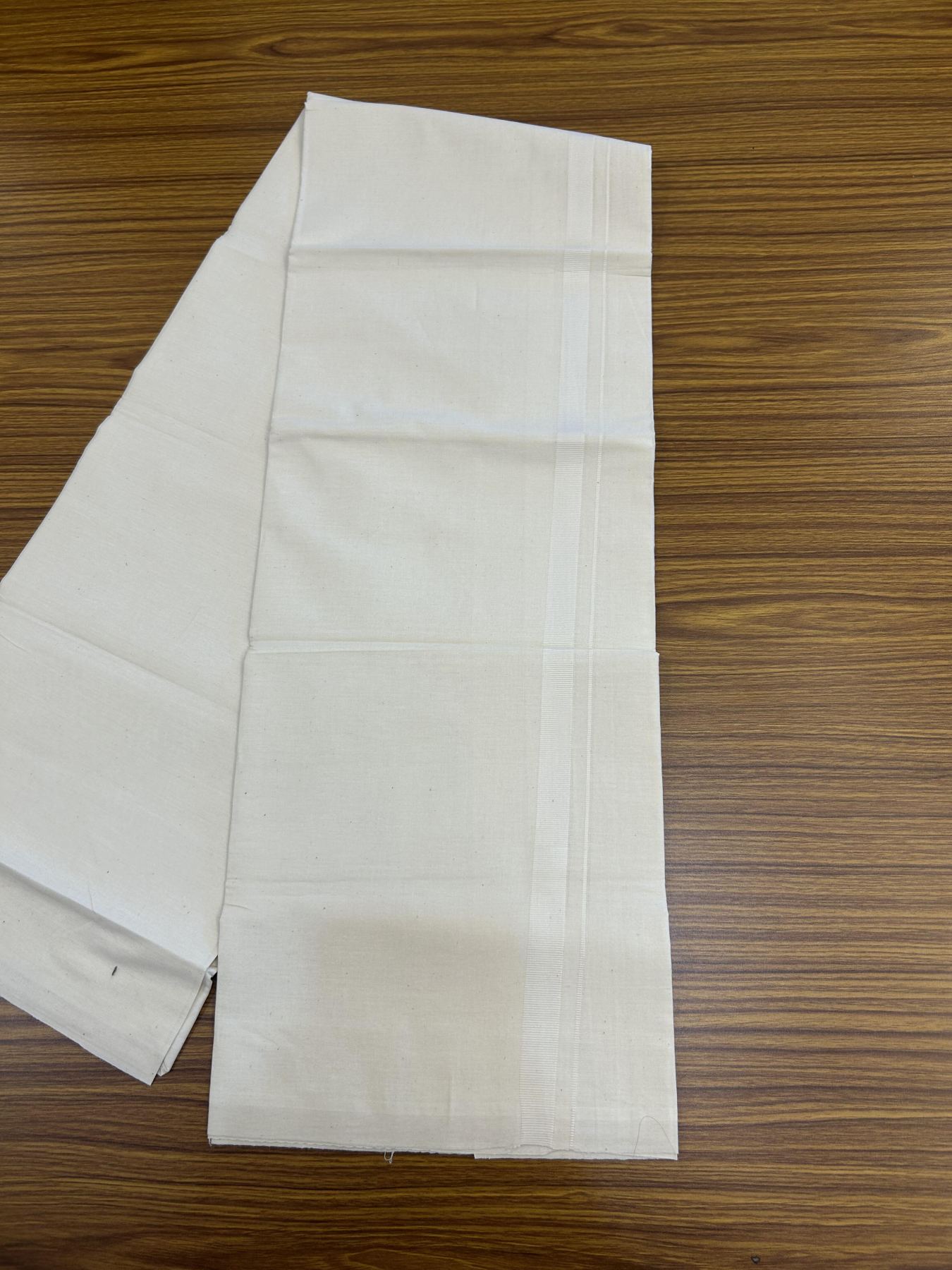 KaithariKada Balaramapuram 100% Cotton Single Off White (Unbleached) Mundu/Dhoti- (2x40s)- 0.75 inch White Kara (2 meter / 4 muzham)- 1 KK5358 SKM