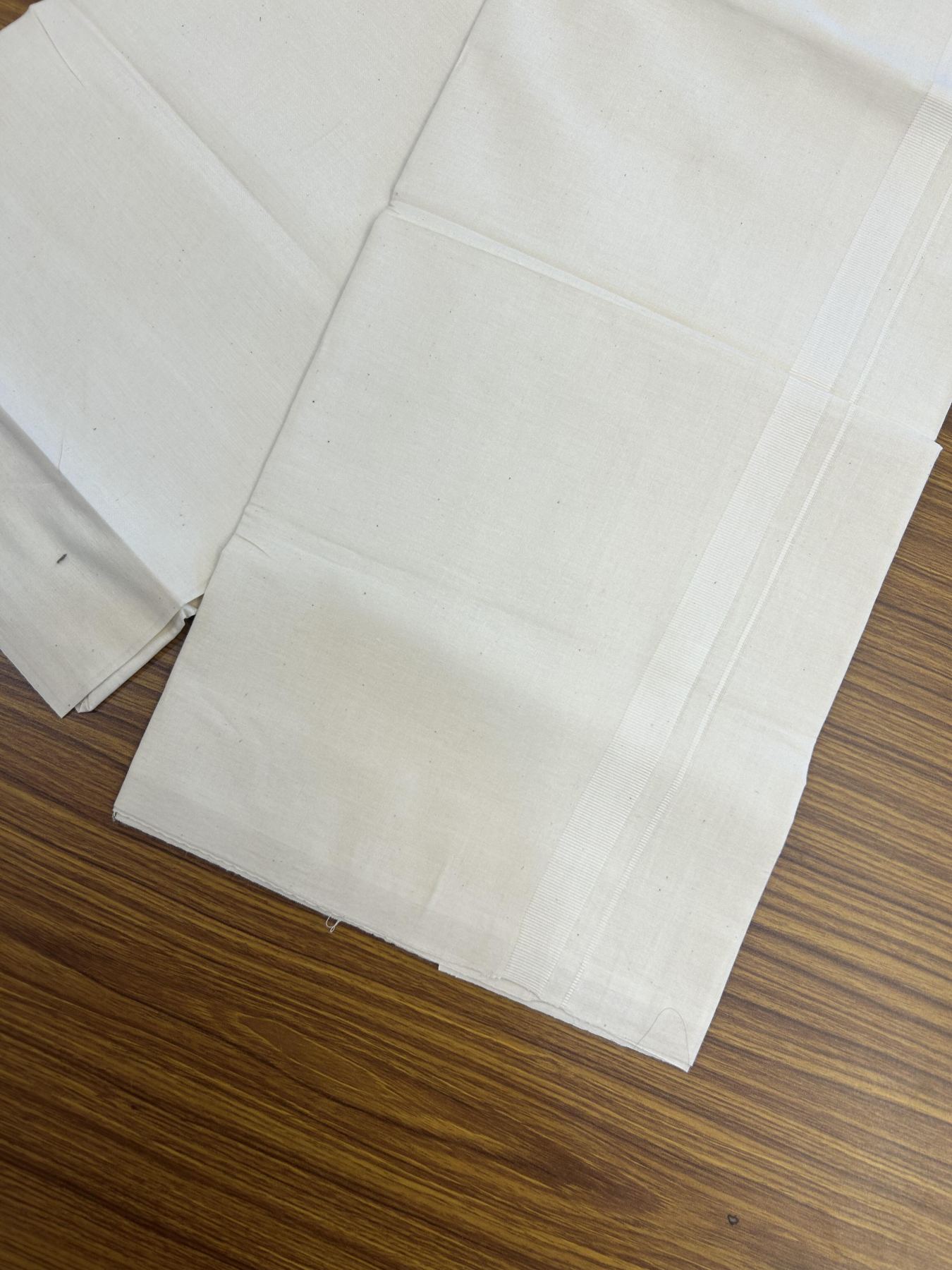 KaithariKada Balaramapuram 100% Cotton Single Off White (Unbleached) Mundu/Dhoti- (2x40s)- 0.75 inch White Kara (2 meter / 4 muzham)- 1 KK5358 SKM