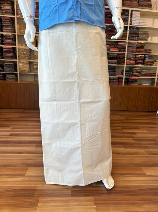 25% OFFER! KaithariKada Balaramapuram 100% Cotton Double Off white - (Unbleached) - Mundu/Dhoti-100x100 - 2 cm White Plain Kara - 124