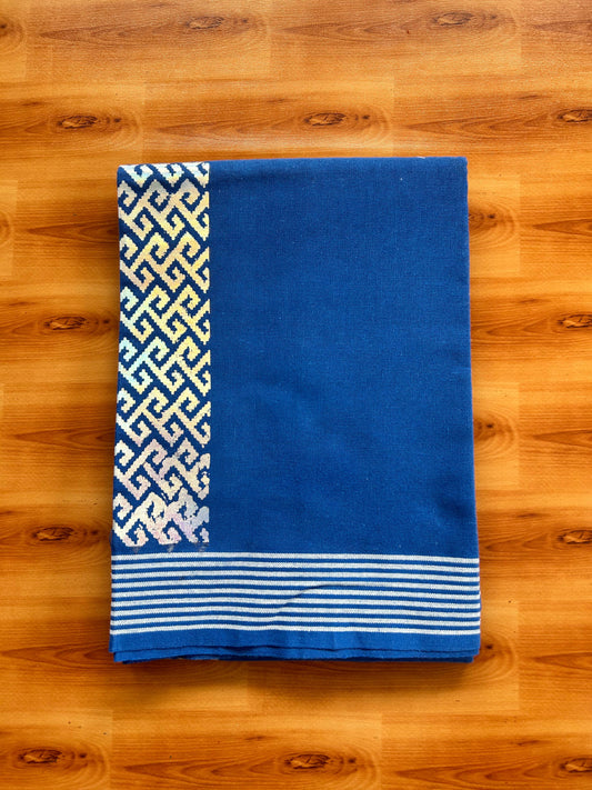 Kaitharikada - Single Kaily / Lungi - Mixed Cotton - 40s twisted - 3 inch Silver Printed Design kara with Dark Green colour body (2 meter / 4 muzham) - 17 KK8069 GAN