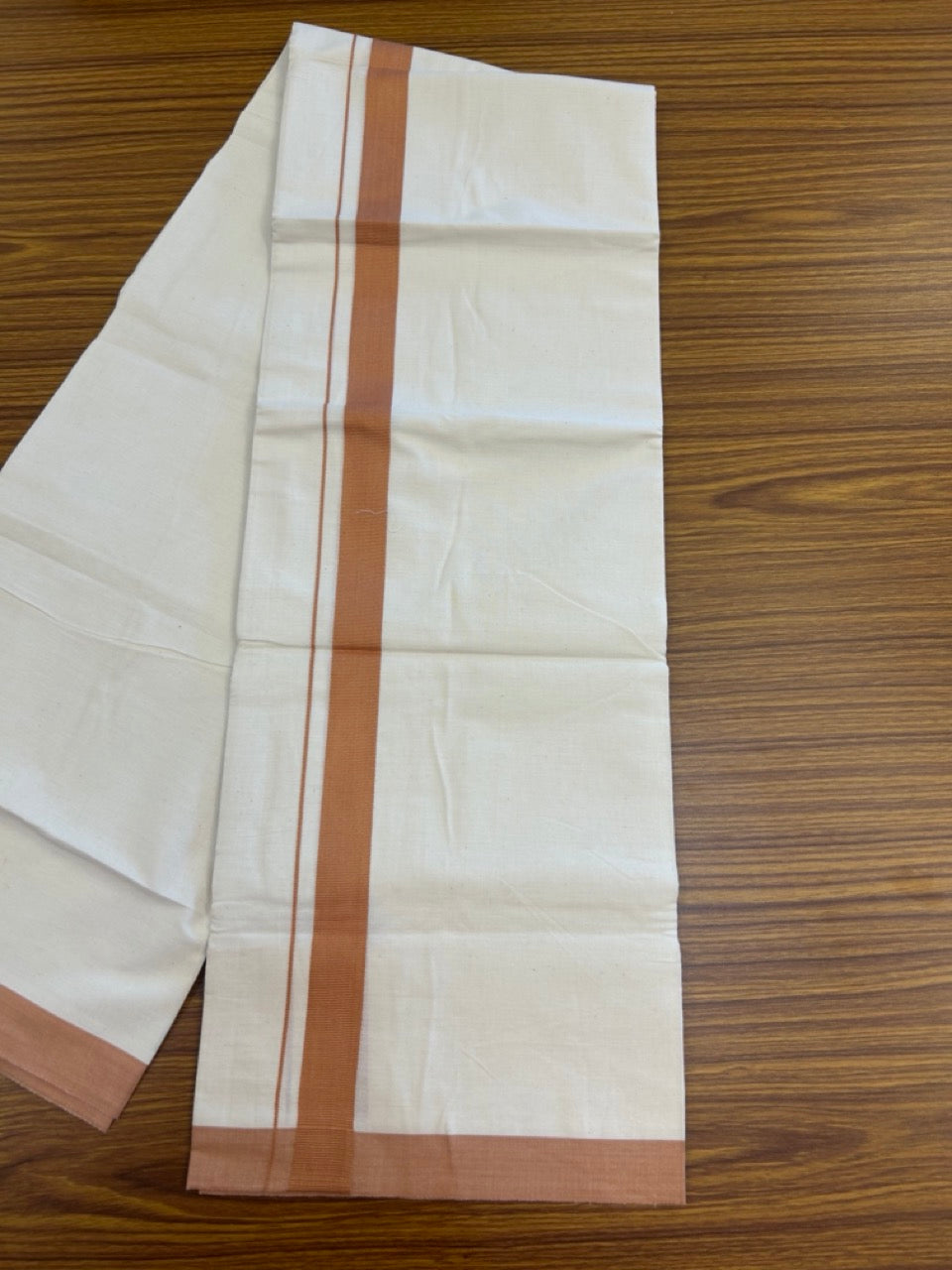Single Off white - Kaitharikada 100% Cotton 40s Thread Mundu / Dothi - 1 inch Brown Kara (2 meters / 4 mulam) - 30 KK5298 SKM