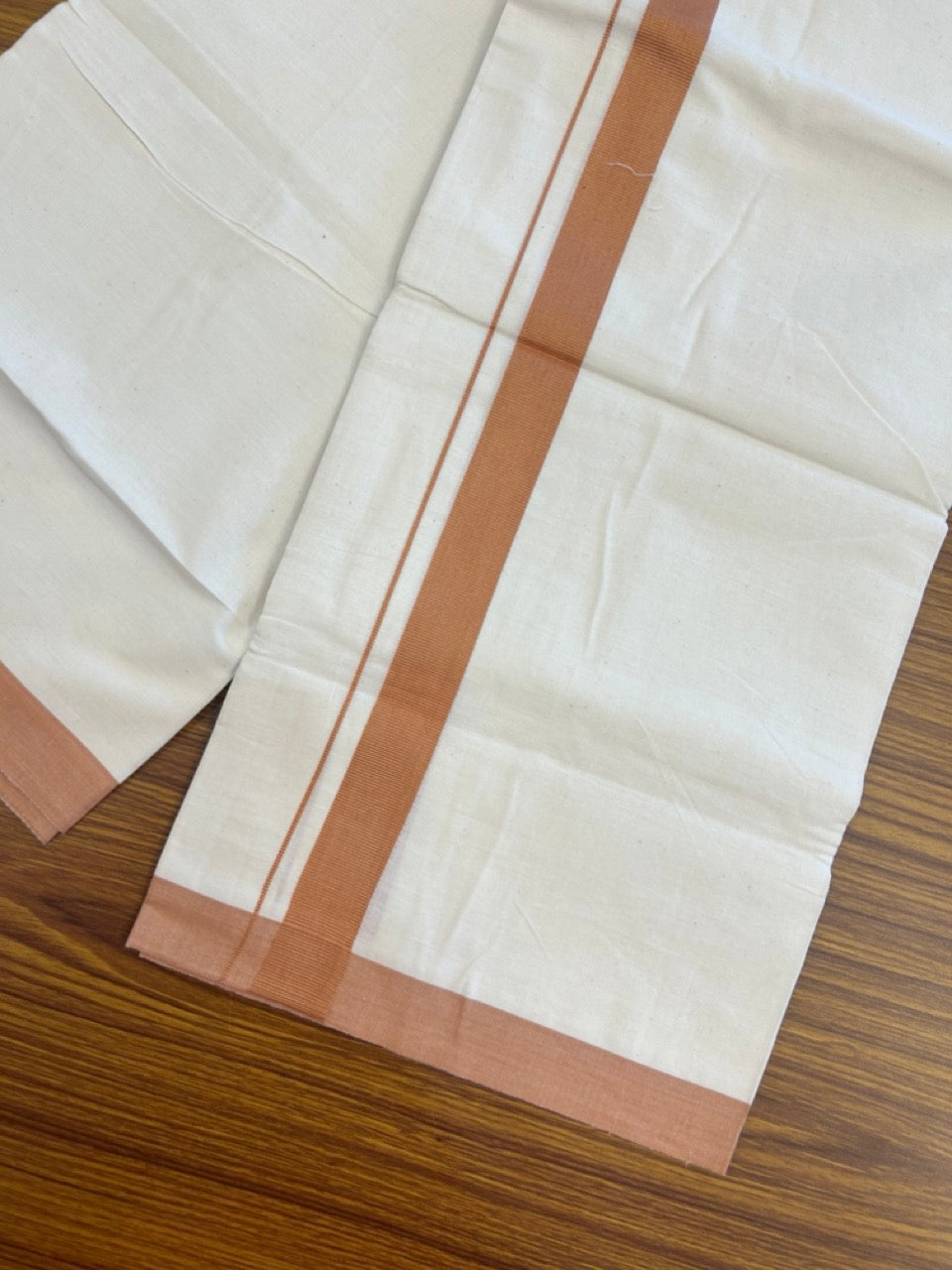 Single Off white - Kaitharikada 100% Cotton 40s Thread Mundu / Dothi - 1 inch Brown Kara (2 meters / 4 mulam) - 30 KK5298 SKM