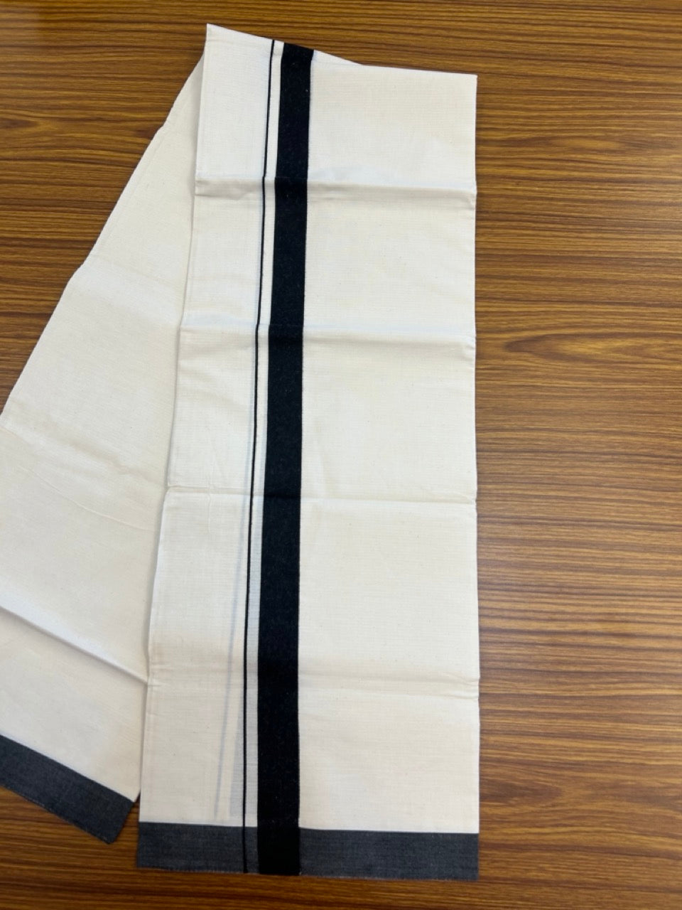 Single Off white - Kaitharikada 100% Cotton 40s Thread Mundu / Dothi - 1 inch Black Kara (2 meters / 4 mulam) - 27 KK5298 SKM