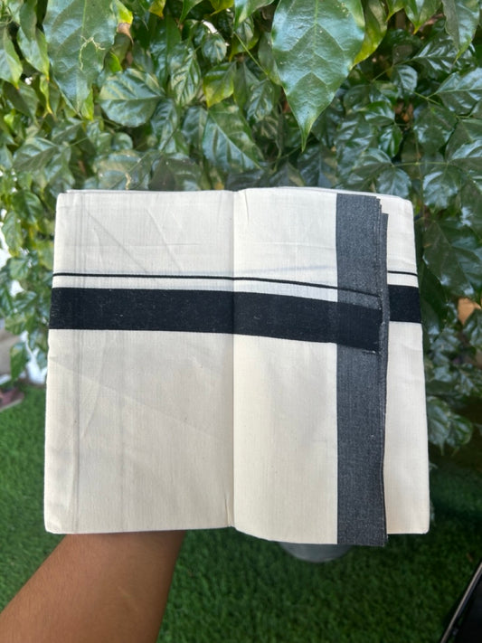 Single Off white - Kaitharikada 100% Cotton 40s Thread Mundu / Dothi - 1 inch Black Kara (2 meters / 4 mulam) - 27 KK5298 SKM