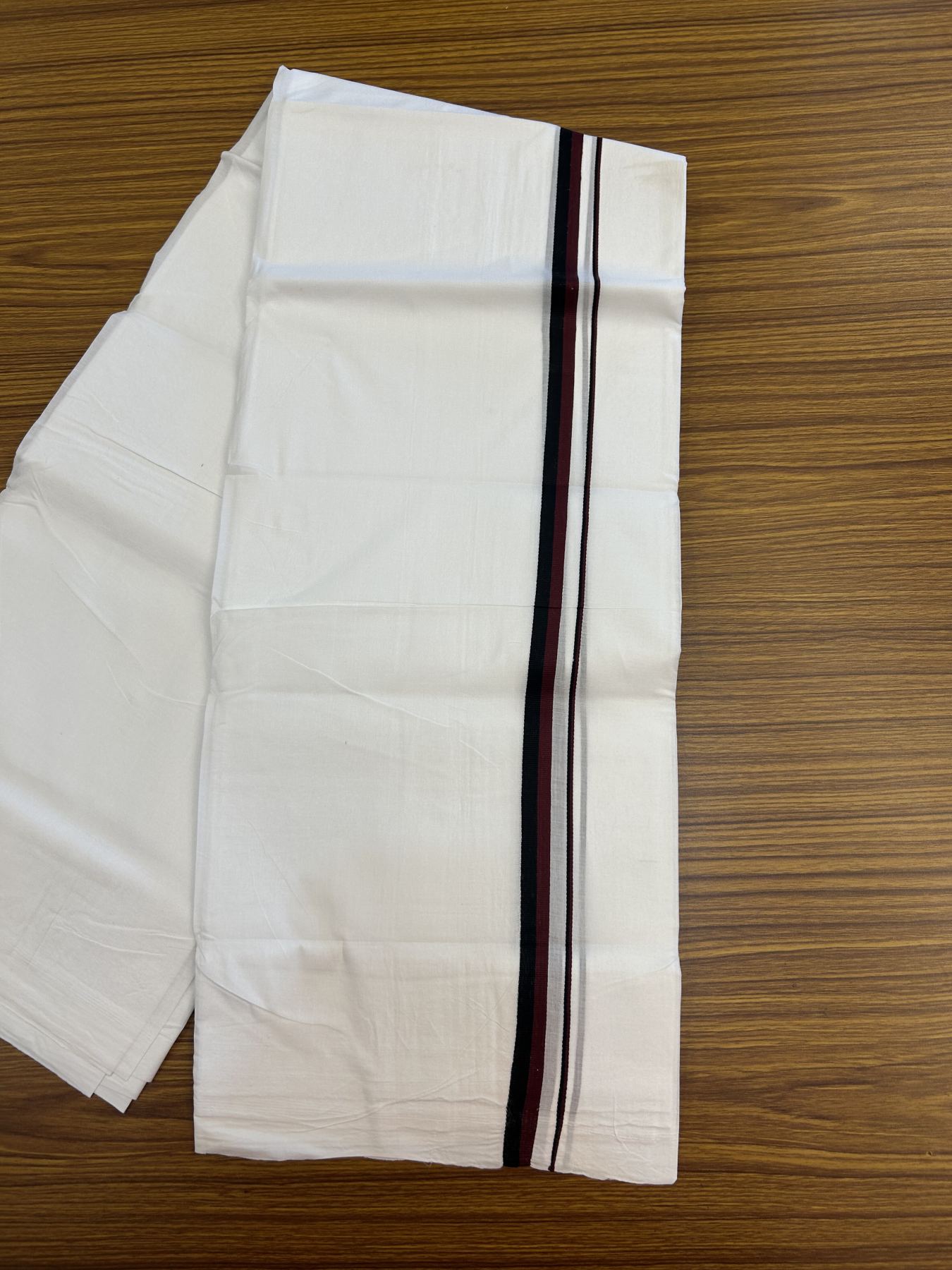 Dmk Veshti - 25% Discount!!! KaithariKada Handloom Unakkupaav - Kerala Handloom - 100% Cotton Pure White Double Mundu/Dhoti - 100X80 - 1.5 cm Maroon & Black kara - 1 KK5336 REA